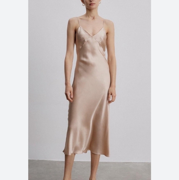 Silk Mason Dresses & Skirts - Silk Mason 100% Mulberry Silk Slip Midi Dress Desert Rose L